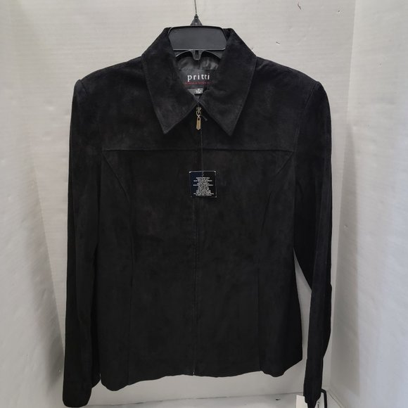 New Pritti Kristen Blake Black Suede Jacket Blazer Lined Full Zipper Womens M - Picture 1 of 12